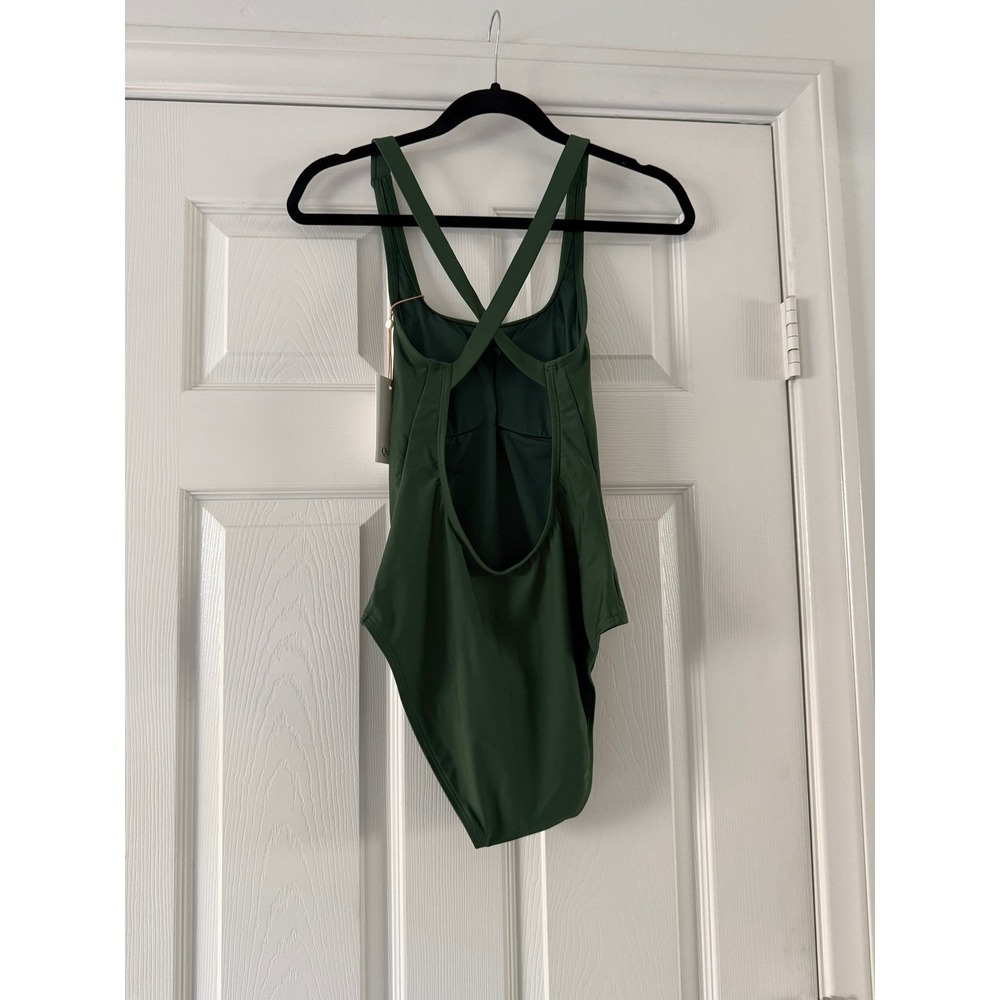 quince italian cross-back one-piece swimsuit in palm green, women size x-large - Picture 3 of 4